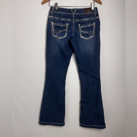 Maurices Bridget Y2K Thick Stitch Sequin Embellished 5Pocket Flare Leg Jeans 1/2 - Picture 8 of 13